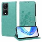 For Honor X7b 5G / 4G / 90 Smart 5G Embossed Butterfly Flowers Leather Phone Case(Green) - 1