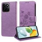 For Honor Play 60 Plus Embossed Butterfly Flowers Leather Phone Case(Purple) - 1