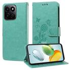 For Honor Play 60 Plus Embossed Butterfly Flowers Leather Phone Case(Green) - 1