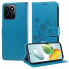 For Honor Play 60 Plus Embossed Butterfly Flowers Leather Phone Case(Blue) - 1