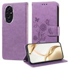 For Honor 200 Embossed Butterfly Flowers Leather Phone Case(Purple) - 1