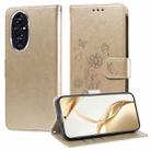 For Honor 200 Embossed Butterfly Flowers Leather Phone Case(Gold) - 1