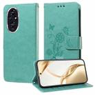 For Honor 200 Embossed Butterfly Flowers Leather Phone Case(Green) - 1