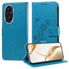 For Honor 200 Embossed Butterfly Flowers Leather Phone Case(Blue) - 1