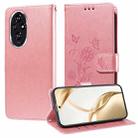 For Honor 200 Embossed Butterfly Flowers Leather Phone Case(Rose Gold) - 1