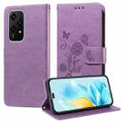 For Honor 200 Lite Global Embossed Butterfly Flowers Leather Phone Case(Purple) - 1