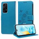 For Honor 200 Lite Global Embossed Butterfly Flowers Leather Phone Case(Blue) - 1