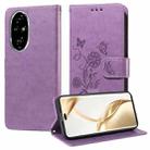 For Honor 200 Pro Embossed Butterfly Flowers Leather Phone Case(Purple) - 1