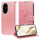 For Honor 200 Pro Embossed Butterfly Flowers Leather Phone Case(Rose Gold) - 1