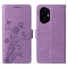 For Honor 300 Embossed Butterfly Flowers Leather Phone Case(Purple) - 1