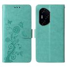 For Honor 300 Pro Embossed Butterfly Flowers Leather Phone Case(Green) - 1