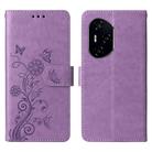 For Honor 300 Ultra Embossed Butterfly Flowers Leather Phone Case(Purple) - 1