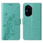 For Honor 300 Ultra Embossed Butterfly Flowers Leather Phone Case(Green) - 1