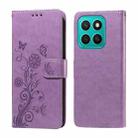 For Honor X8c 4G Embossed Butterfly Flowers Leather Phone Case(Purple) - 1
