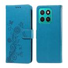 For Honor X8c 4G Embossed Butterfly Flowers Leather Phone Case(Blue) - 1