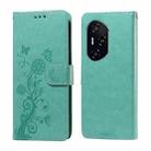 For Honor 400 Embossed Butterfly Flowers Leather Phone Case(Green) - 1
