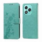 For Honor 400 Lite Embossed Butterfly Flowers Leather Phone Case(Green) - 1