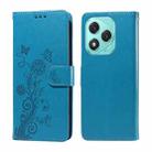 For Honor 400 Lite Embossed Butterfly Flowers Leather Phone Case(Blue) - 1