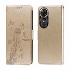 For Honor Play 60 Embossed Butterfly Flowers Leather Phone Case(Gold) - 1