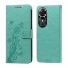 For Honor Play 60 Embossed Butterfly Flowers Leather Phone Case(Green) - 1