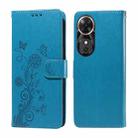 For Honor Play 60 Embossed Butterfly Flowers Leather Phone Case(Blue) - 1