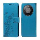 For Honor X70 5G Embossed Butterfly Flowers Leather Phone Case(Blue) - 1