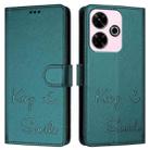 For Redmi 13 4G / Note 13R Smile Embossing RFID Leather Phone Case(Peacock Green) - 3