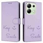 For Redmi Note 13 4G Global Smile Embossing RFID Leather Phone Case(Light Purple) - 3