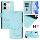 For Redmi Note 13 5G Global Smile Embossing RFID Leather Phone Case(Mint Green) - 1