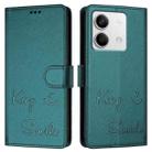 For Redmi Note 13 5G Global Smile Embossing RFID Leather Phone Case(Peacock Green) - 3