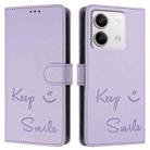 For Redmi Note 13 5G Global Smile Embossing RFID Leather Phone Case(Light Purple) - 3