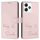 For Redmi 12 4G Global / India Smile Embossing RFID Leather Phone Case(Pink) - 3