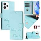 For Redmi 12 5G Global / India Smile Embossing RFID Leather Phone Case(Mint Green) - 1