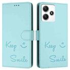 For Redmi 12 5G Global / India Smile Embossing RFID Leather Phone Case(Mint Green) - 3