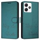 For Redmi 12 5G Global / India Smile Embossing RFID Leather Phone Case(Peacock Green) - 3