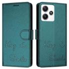 For Redmi Note 12R Smile Embossing RFID Leather Phone Case(Peacock Green) - 3