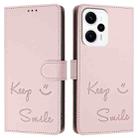 For Redmi Note 11T Pro+ / 12T Pro Smile Embossing RFID Leather Phone Case(Pink) - 3