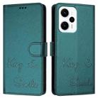 For Redmi Note 11T Pro+ / 12T Pro Smile Embossing RFID Leather Phone Case(Peacock Green) - 3