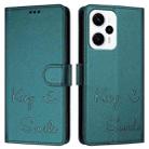 For Redmi K50i Smile Embossing RFID Leather Phone Case(Peacock Green) - 3