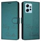 For Redmi Note 12 4G Global Smile Embossing RFID Leather Phone Case(Peacock Green) - 3