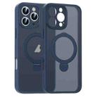 For iPhone 16 Pro Max Matte Texture 360 Degree Rotary Tone Holder MagSafe Phone Case(Dark Blue) - 1