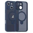 For iPhone 16 Plus Matte Texture 360 Degree Rotary Tone Holder MagSafe Phone Case(Dark Blue) - 1