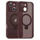 For iPhone 16 Matte Texture 360 Degree Rotary Tone Holder MagSafe Phone Case(Plum Red) - 1