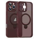 For iPhone 15 Pro Max Matte Texture 360 Degree Rotary Tone Holder MagSafe Phone Case(Plum Red) - 1