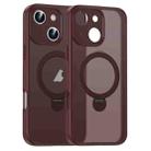 For iPhone 14 Matte Texture 360 Degree Rotary Tone Holder MagSafe Phone Case(Plum Red) - 1