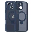 For iPhone 14 Matte Texture 360 Degree Rotary Tone Holder MagSafe Phone Case(Dark Blue) - 1