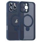 For iPhone 13 Pro Matte Texture 360 Degree Rotary Tone Holder MagSafe Phone Case(Dark Blue) - 1