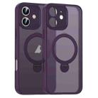 For iPhone 12 Matte Texture 360 Degree Rotary Tone Holder MagSafe Phone Case(Dark Purple) - 1