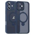 For iPhone 12 Matte Texture 360 Degree Rotary Tone Holder MagSafe Phone Case(Dark Blue) - 1