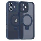 For iPhone 11 Matte Texture 360 Degree Rotary Tone Holder MagSafe Phone Case(Dark Blue) - 1